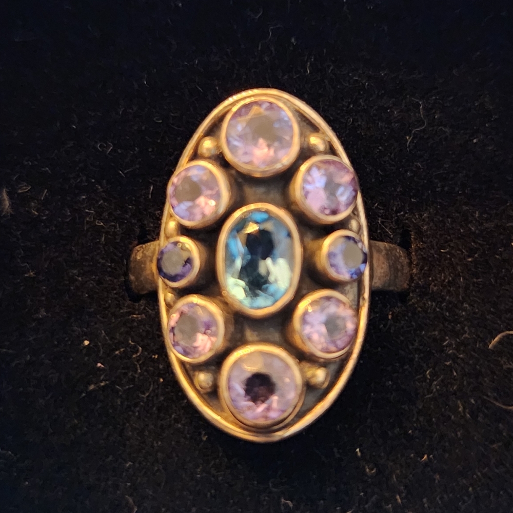 Nicky Butler Blue and Purple stones in gold plated 925 silver. Size 11 - Picture 2 of 6